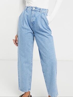 ASOS DESIGN cotton denim pleat front peg pants BLUE 24